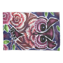 Whimsical Uil op bloeiende tak roze blauw Kussensloop