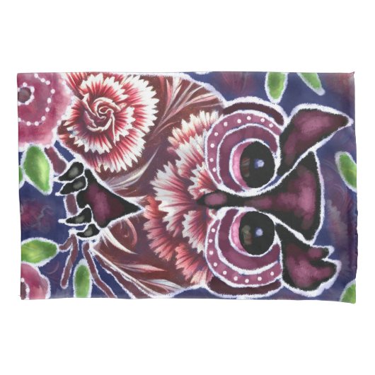 Whimsical Uil op bloeiende tak roze blauw Kussensloop (Voorkant)