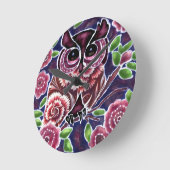 Whimsical Uil op bloeiende tak roze blauw Ronde Klok (Hoek)