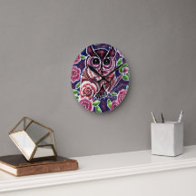 Whimsical Uil op bloeiende tak roze blauw