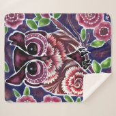Whimsical Uil op bloeiende tak roze blauw Sherpa Deken (Voorkant (horizontaal))