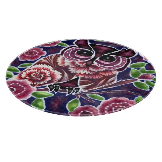 Whimsical Uil op bloeiende tak roze blauw Snijplank (Hoek)