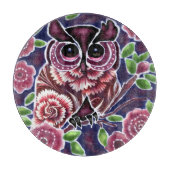 Whimsical Uil op bloeiende tak roze blauw Snijplank (Voorkant)