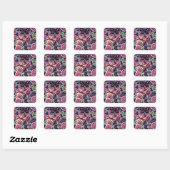 Whimsical Uil op bloeiende tak roze blauw Vierkante Sticker (Vel)