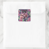 Whimsical Uil op bloeiende tak roze blauw Vierkante Sticker (Tas)