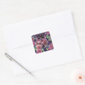 Whimsical Uil op bloeiende tak roze blauw Vierkante Sticker (Envelop)
