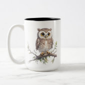 Whimsical Uil Perched in een Boom Tweekleurige Koffiemok (Links)
