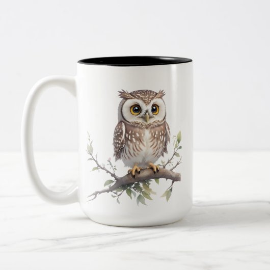 Whimsical Uil Perched in een Boom Tweekleurige Koffiemok (Links)