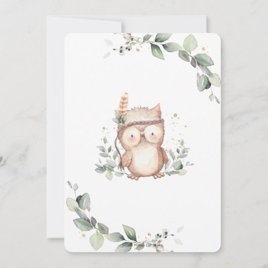 Whimsical Uil Rustiek Groen Neutraal Baby shower Kaart (Achterkant)