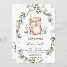 Whimsical Uil Rustiek Groen Neutraal Baby shower Kaart