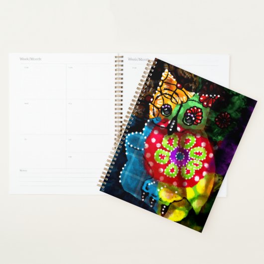 Whimsical Uil Talavera Style Groen Rood Blauw Bloe Planner (Display)
