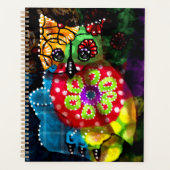 Whimsical Uil Talavera Style Groen Rood Blauw Bloe Planner (Voorkant)
