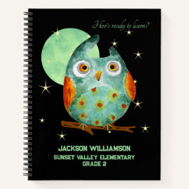 Whimsical Uil Waterverf Stijl Naam School Jaar Notitieboek