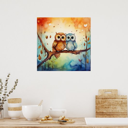 Whimsical Uilen Poster (Keuken)