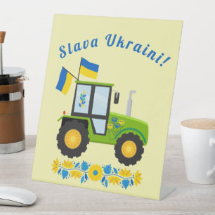 Whimsical Ukraine Tractor Reclamebord Met Voetstuk