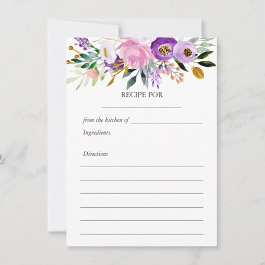 Whimsical Ultraviolet Gold Pink Floral Recipe Kaar (Voorkant)