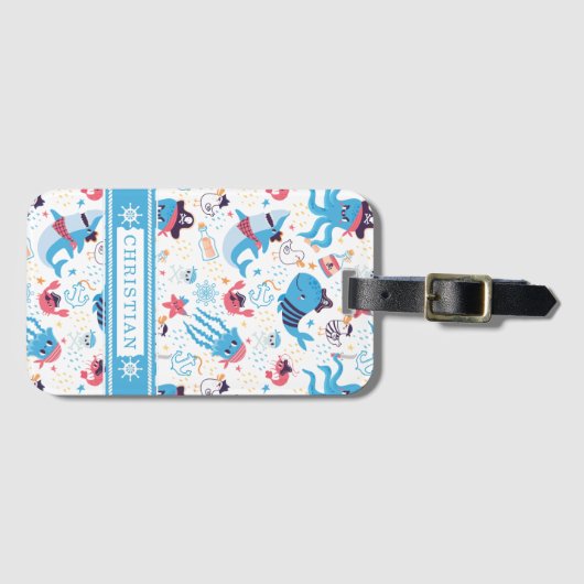 Whimsical under the Zee Pirate Nautical Thema Kind Bagagelabel (Voorkant (horizontaal))