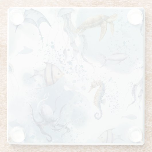 Whimsical Underwater World – Sea Creatures Pattern Glazen Onderzetter (Achterkant)