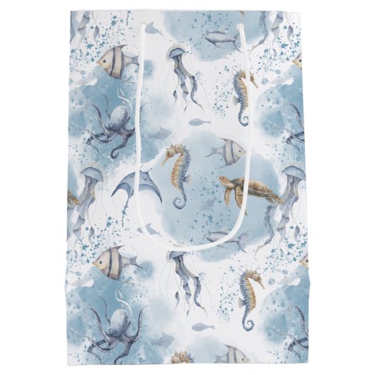 Whimsical Underwater World – Sea Creatures Pattern Medium Cadeauzakje (Achterkant)