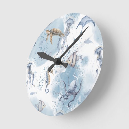 Whimsical Underwater World – Sea Creatures Pattern Ronde Klok (Hoek)