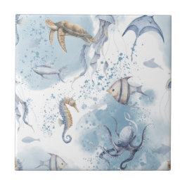 Whimsical Underwater World – Sea Creatures Pattern Tegeltje