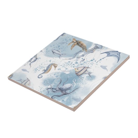 Whimsical Underwater World – Sea Creatures Pattern Tegeltje (Zijkant)
