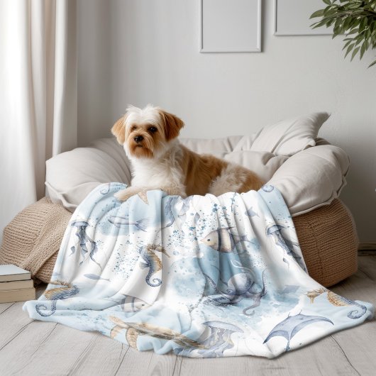 Whimsical Underwater World - Zee Creatures Pattern Fleece Deken