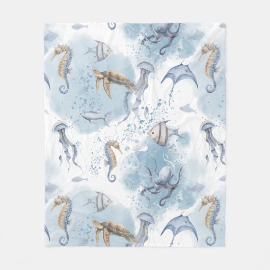 Whimsical Underwater World - Zee Creatures Pattern Fleece Deken (Voorkant)
