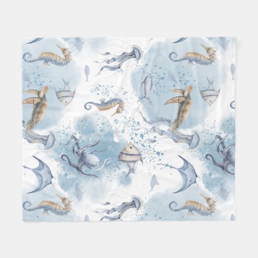 Whimsical Underwater World - Zee Creatures Pattern Fleece Deken (Voorkant (Horizontaal))