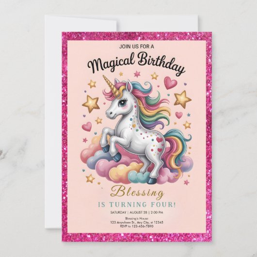 Whimsical Unicorn 4th Birthday Kaart (Voorkant)