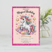 Whimsical Unicorn 4th Birthday Kaart (Staand voorkant)