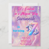 Whimsical Unicorn 7e verjaardagsfeestje Uitnodigen Kaart (Voorkant)