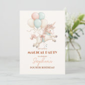 Whimsical Unicorn & Balloons Party Kaart (Staand voorkant)