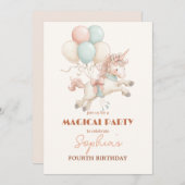 Whimsical Unicorn & Balloons Party Kaart (Voorkant / Achterkant)