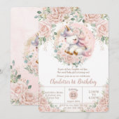 Whimsical Unicorn Blush Roze Bloemen Verjaardagsfe Kaart (Voorkant / Achterkant)