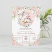 Whimsical Unicorn Blush Roze Bloemen Verjaardagsfe Kaart (Staand voorkant)