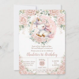 Whimsical Unicorn Blush Roze Bloemen Verjaardagsfe Kaart
