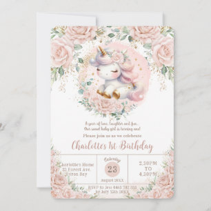 Whimsical Unicorn Blush Roze Bloemen Verjaardagsfe Kaart