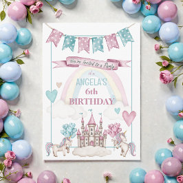 Whimsical Unicorn Castle Birthday  Invitation Kaart