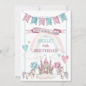 Whimsical Unicorn Castle Birthday  Invitation Kaart (Voorkant)