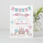 Whimsical Unicorn Castle Birthday  Invitation Kaart (Staand voorkant)
