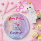 Whimsical Unicorn Eerste Verjaardag Borden Papieren Bordje (Feest)