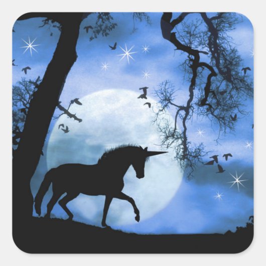Whimsical Unicorn en Moon Night Sticker (Voorkant)