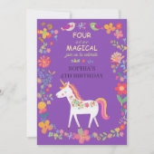 Whimsical Unicorn & Flowers Uitnodiging (Voorkant)