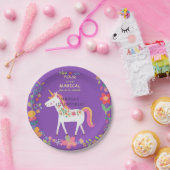 Whimsical Unicorn & Flowers Uitnodiging Papieren Bordje (Feest)