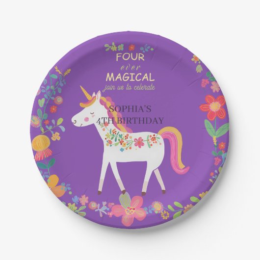 Whimsical Unicorn & Flowers Uitnodiging Papieren Bordje (Voorkant)