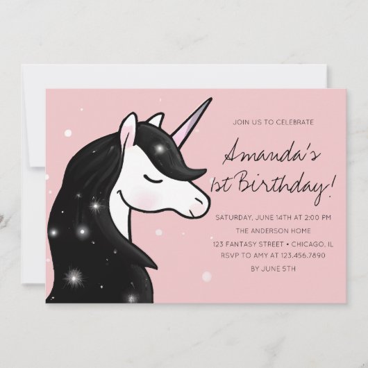 Whimsical Unicorn Girl Verjaardagsfeestje Kaart (Voorkant)