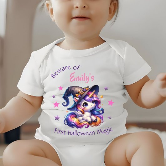 Whimsical Unicorn Girls eerste Halloween met naam Romper