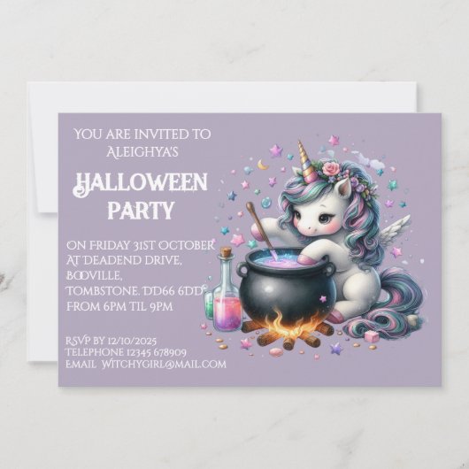 Whimsical Unicorn Halloween Party Uitnodiging (Voorkant)