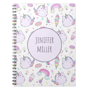 Whimsical Unicorn Kinder Girls Persoonlijke naam Notitieboek